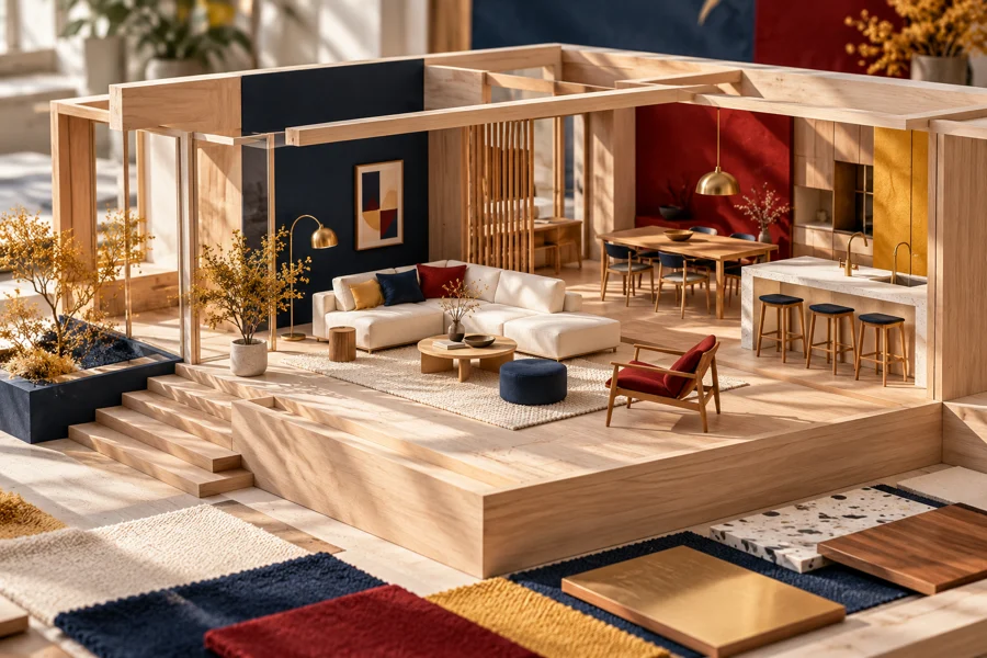 Illustrative interior design materials and architectural composition